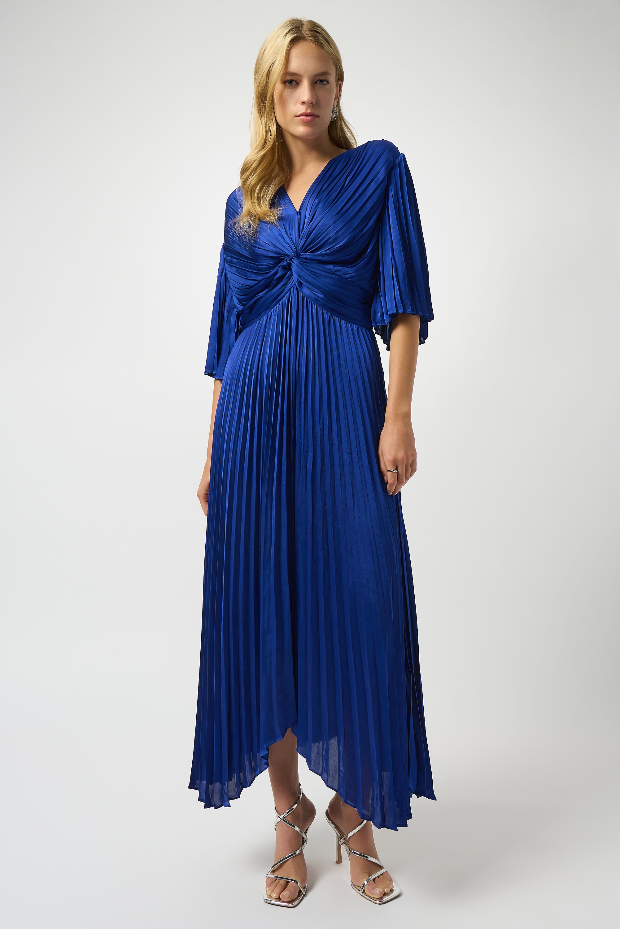 Pleated Satin Midi Dress Style 251903 – Tango Boutique