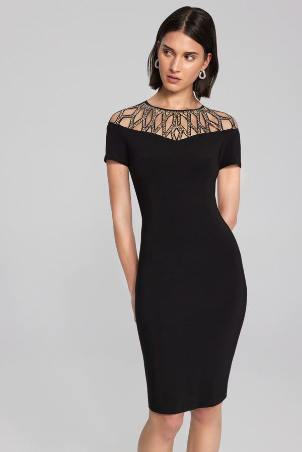 Joseph Ribkoff Black Beaded Detail Neckline Dress Style 241716  Tango  Boutique