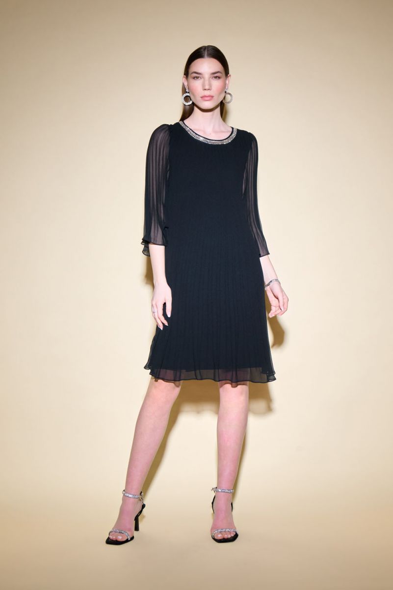 Joseph Ribkoff Black Pleated Chiffon Dress Style 234700  Tango Boutique