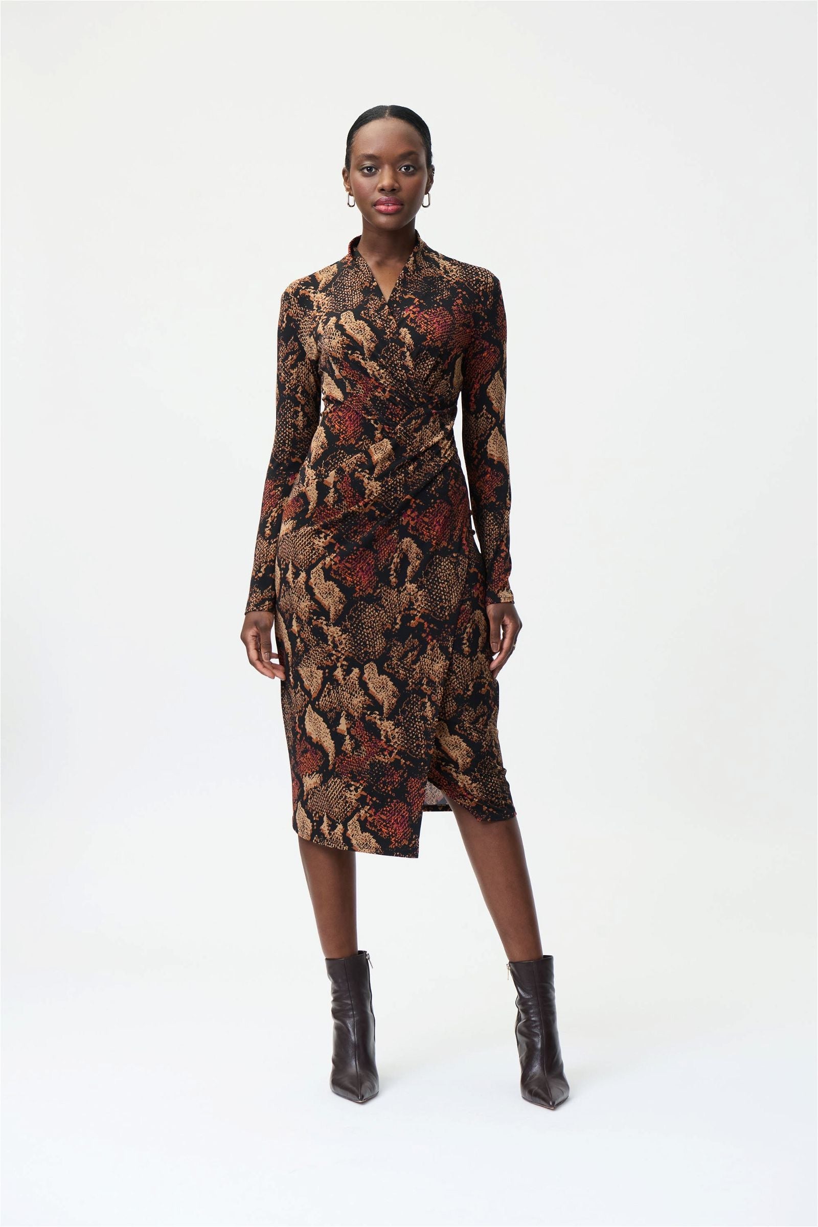 Joseph Ribkoff Brown Multi Snakeskin Print Wrap Dress Style 224079 Tango Boutique