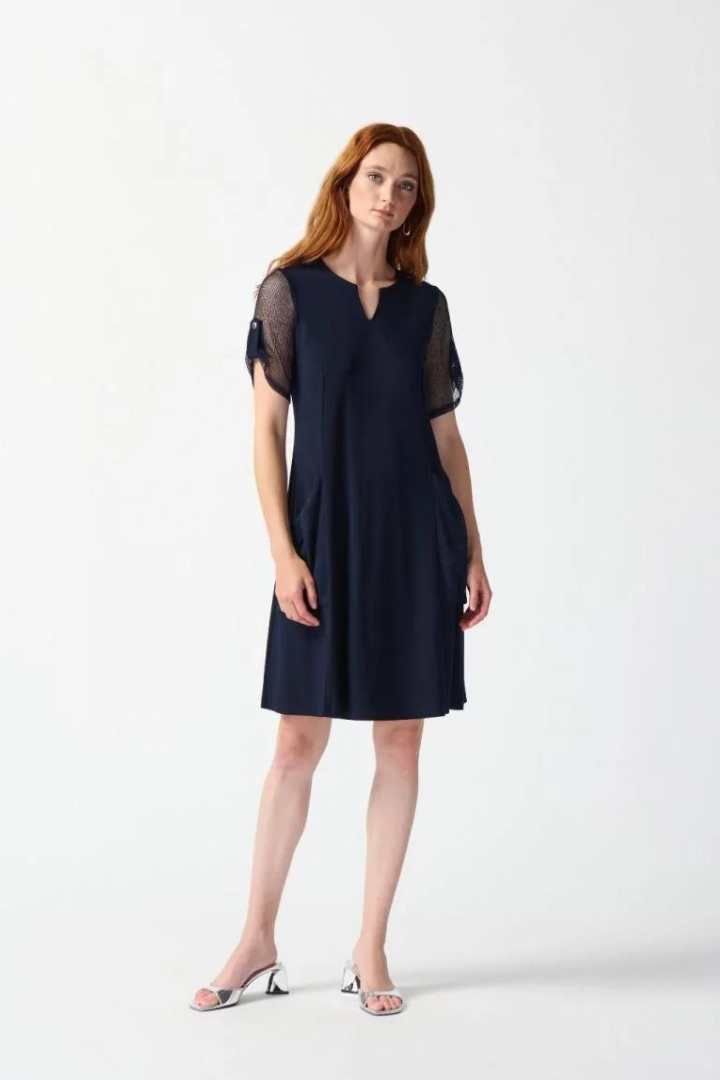 Joseph Ribkoff Midnight Blue Netted Sleeve Dress Style 242218 – Tango  Boutique