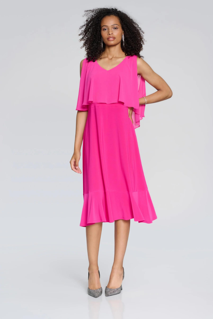 Shocking Pink Dual Fabric Overlay Dress Style 241706 Tango Boutique Shocking Pink Dual Fabric Overlay Dress Style 241706 Tango Boutique