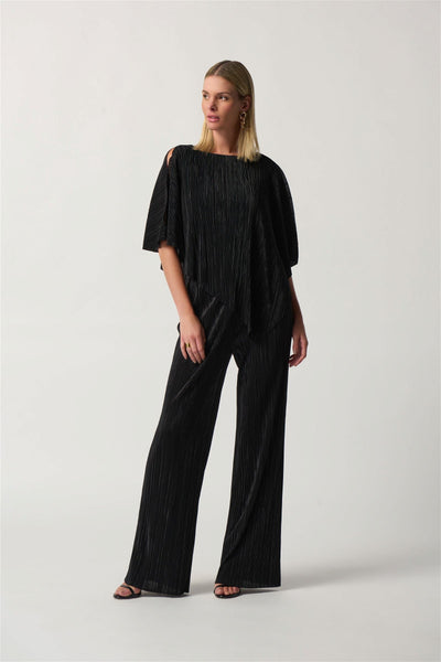 Joseph Ribkoff Black Shimmer Exposed Shoulder Top & Pant Style 233265/166 - Tango Boutique