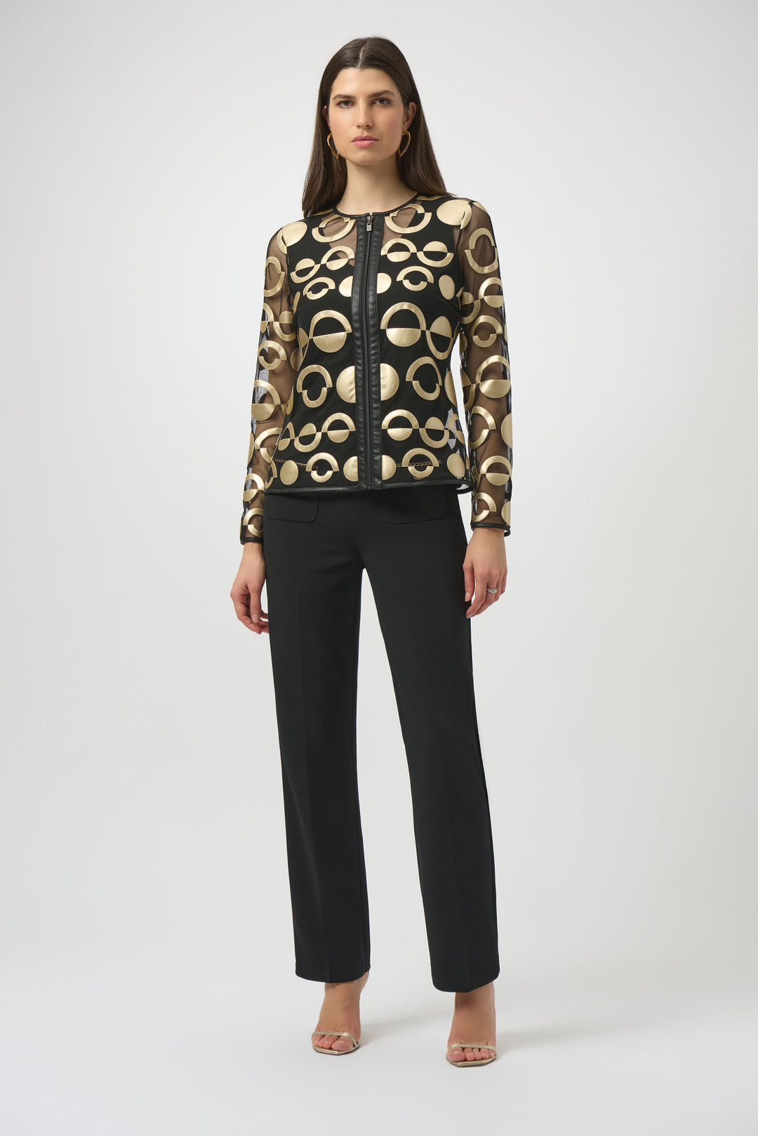Mesh and Leatherette Collarless Jacket Style 254923 – Tango