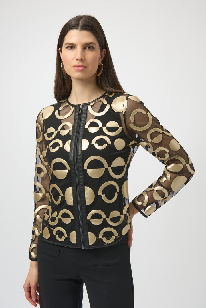 Mesh and Leatherette Collarless Jacket Style 254923 – Tango
