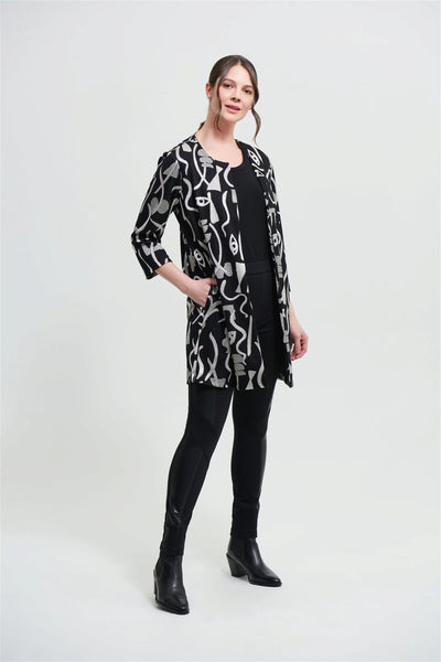 Joseph Ribkoff Ecru/Black Print Jacquard Jacket Style 213094 - Tango Boutique