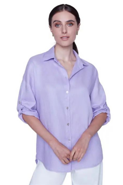 Carre Noir Linen Button Down Blouse Style 6975 - Tango Boutique