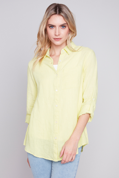 Charlie B Anise Linen Button Down Shirt Style C4542 - Tango Boutique