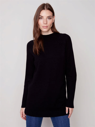 Charlie B Black Mock Neck Knit Tunic Sweater Style C2597 - Tango Boutique