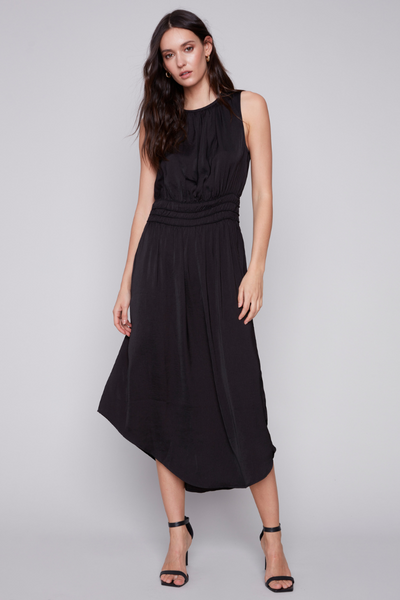 Charlie B Black Sleeveless Dress with Elastic Ruching Style C3175 - Tango Boutique