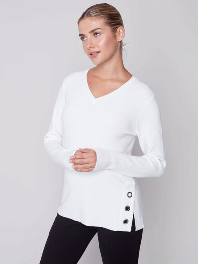 Charlie B Cream Plushy Knit Sweater with Grommet Detail Style C2569 - Tango Boutique