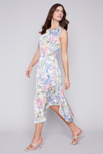 Charlie B Hawaii Print Sleeveless Dress with Elastic Ruching Style C3175 - Tango Boutique