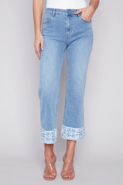 Charlie B Light Blue Jeans with Crochet Cuff Style C5496 - Tango Boutique