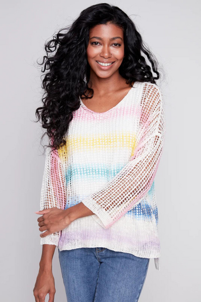 Charlie B Rainbow Crochet Knit Dolman Top Style C2326PX - Tango Boutique
