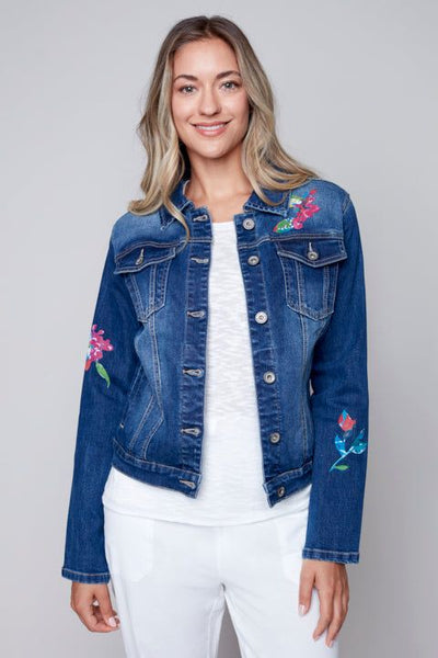 Claire Blue Denim Jacket with Floral Print Style 91488 - Tango Boutique