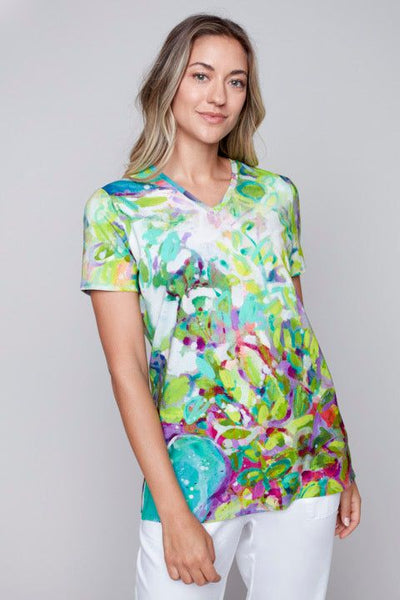 Claire Green Multi Short Sleeve Top Style 91450 - Tango Boutique