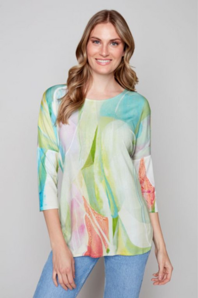 Claire Lime Watercolor Top Style 91402 - Tango Boutique