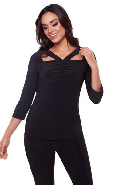 Compli K Black Cutout Neckline Top Style 33358 - Tango Boutique