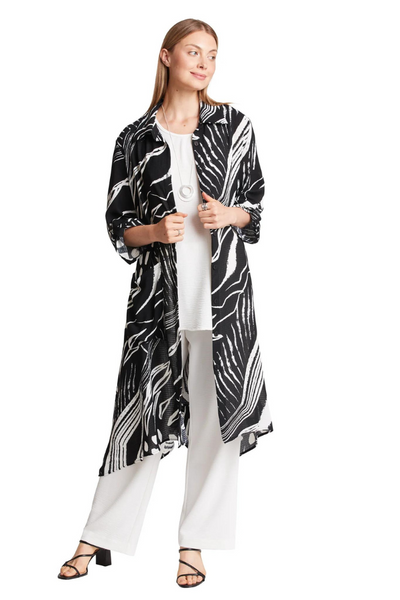 Compli K Black White Print Long Button Down Duster Style 33007 - Tango Boutique