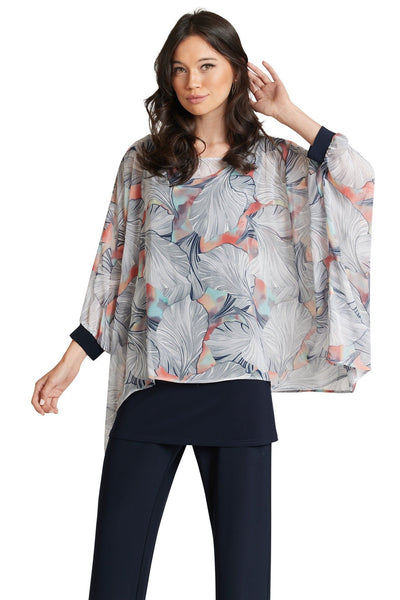 Compli K Navy Multi Sheer Overlay Blouse Style 33055 - Tango Boutique