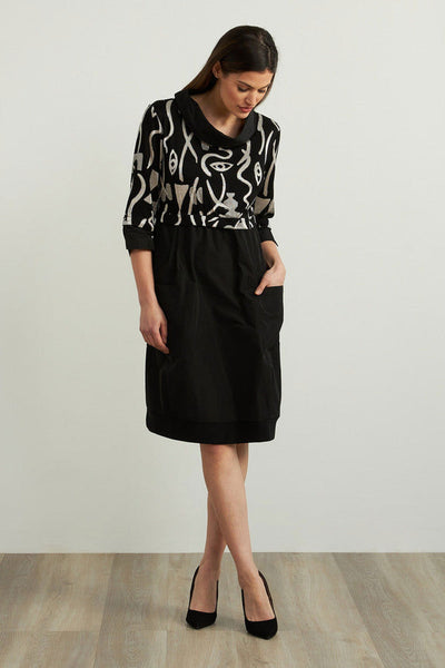 Joseph Ribkoff Black/Ecru Taffeta Dress Style 213682 - Tango Boutique