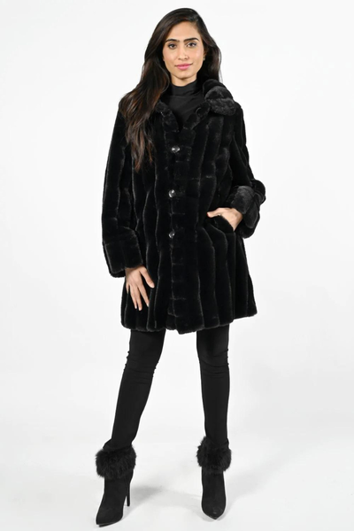 Frank Lyman Black Faux Fur Reversible Coat Style 224530 - Tango Boutique