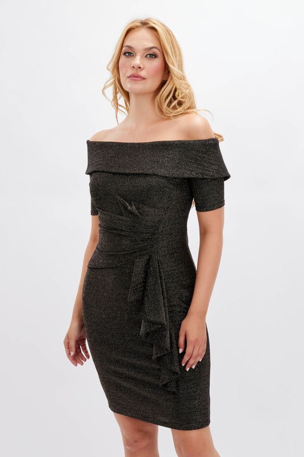 Black & Gold Off Shoulder Shimmer Dress Style 234303 Tango Boutique Black & Gold Off Shoulder Shimmer Dress Style 234303 Tango Boutique