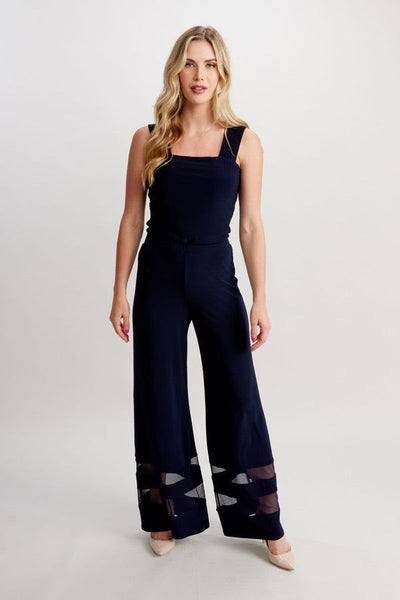 Frank Lyman Black Mesh Insert Hem Wide Leg Pant Style 248011 - Tango Boutique