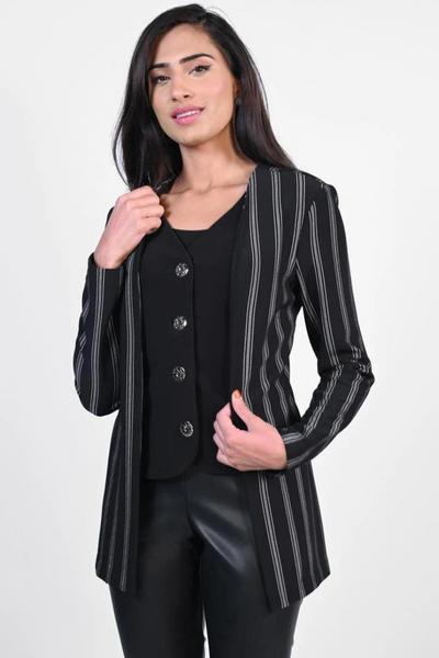 Frank Lyman Black White Stripe Blazer Style 223598 - Tango Boutique