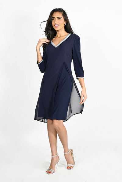 Frank Lyman Midnight Rhinestone Trim Chiffon Overlay Dress Style 208003 - Tango Boutique