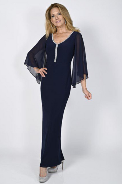 Frank Lyman Midnight Sheer Sleeve Gown Style 238003 - Tango Boutique