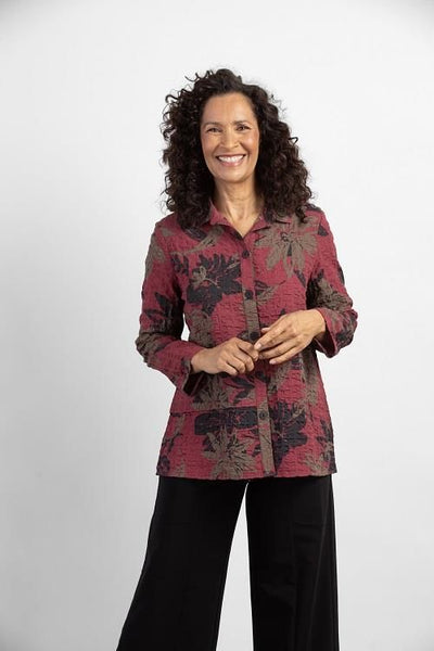 Habitat Cranberry Print Lapped Seam Tunic Shirt Style 23930 - Tango Boutique