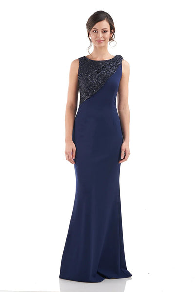 JS Navy Kennedy Draped Mermaid Gown - Tango Boutique