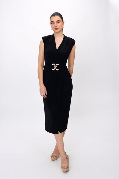 Joseph Ribkoff Black Buckle Front Wrap Front Dress Style 242711 - Tango Boutique