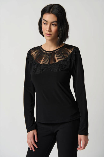 Joseph Ribkoff Black Detailed Neckline Top Style 234084 - Tango Boutique
