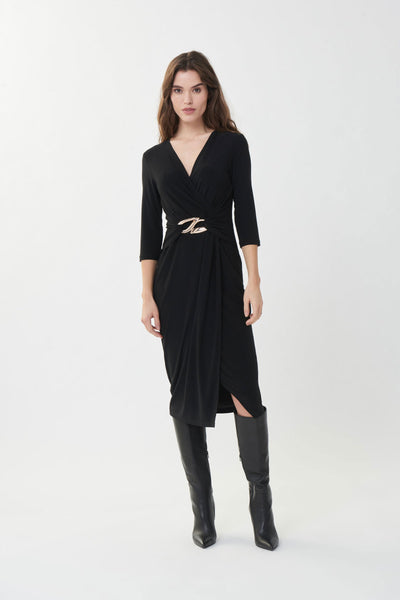 Joseph Ribkoff Black Draped Sheath Dress Style 223121 - Tango Boutique