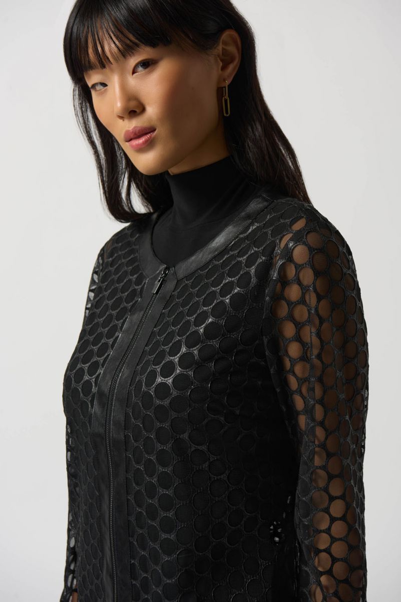 Joseph Ribkoff Black Faux Leather and Mesh Jacket Style 233968