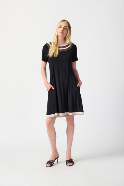 Joseph Ribkoff Black Mesh Neckline Dress With Pockets Style 241051 - Tango Boutique