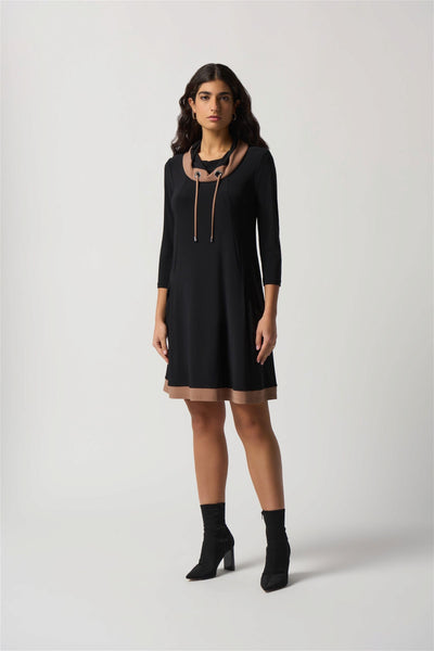 Joseph Ribkoff Black & Nutmeg Contrast Trim Dress Style 233035 - Tango Boutique