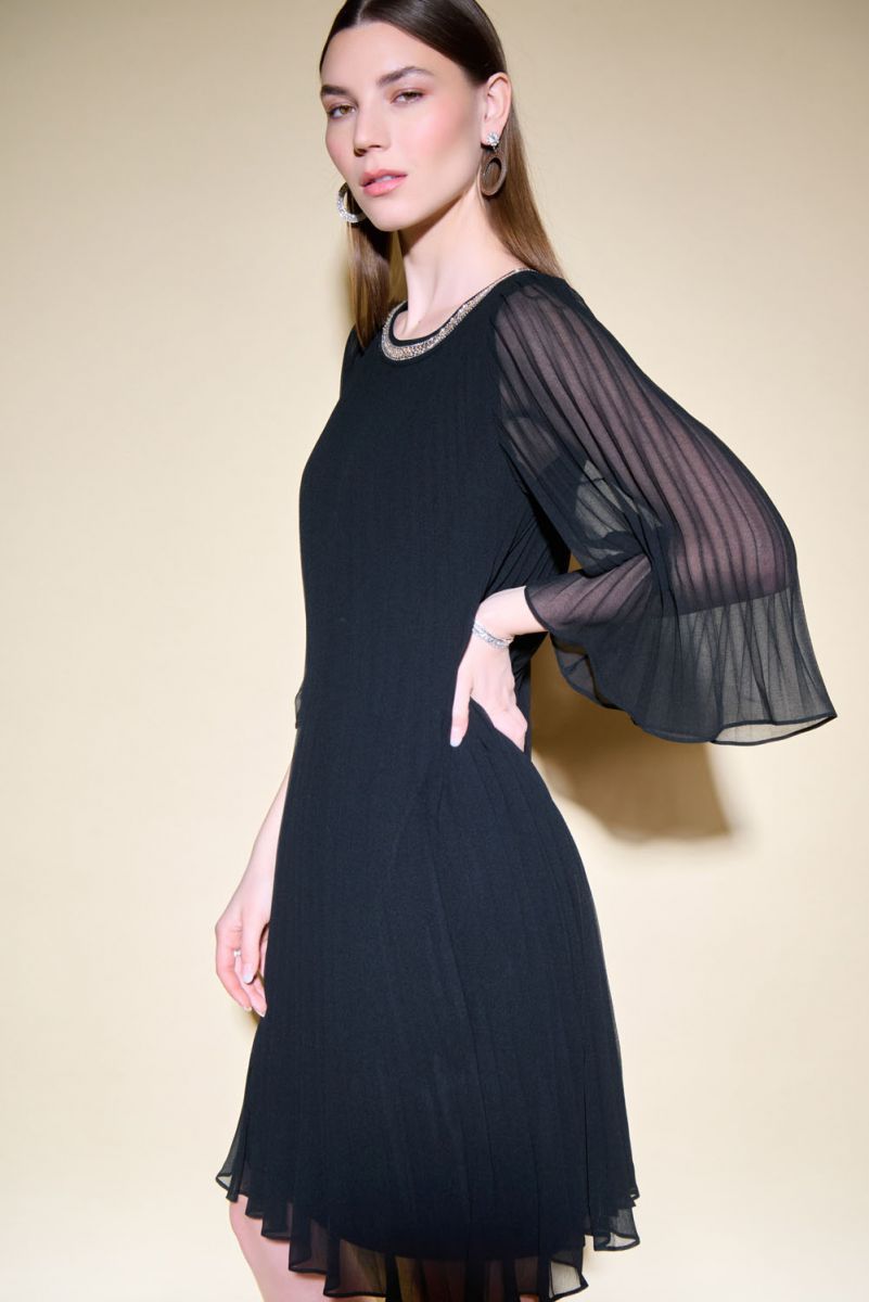 Joseph Ribkoff Black Pleated Chiffon Dress Style 234700