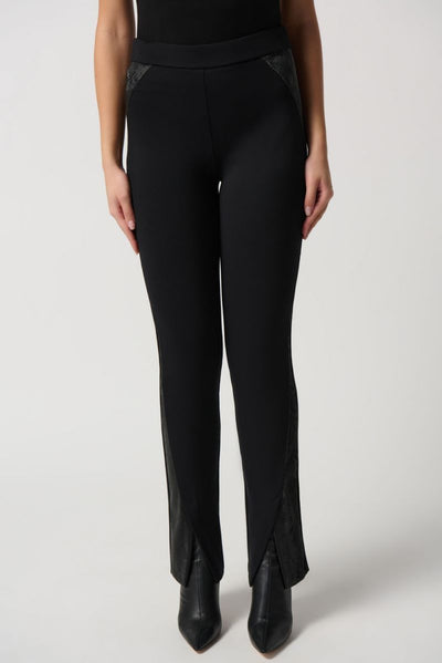 Joseph Ribkoff Black Ponti Knit Snakeskin Detail Pant Style 234113 - Tango Boutique