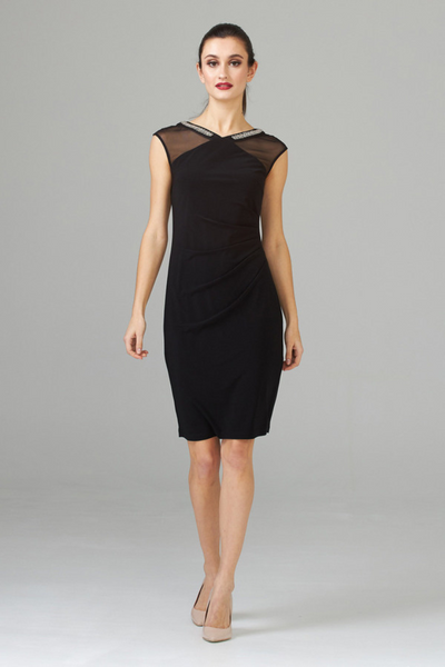 Joseph Ribkoff Black Sheer Neckline Dress Style 201004 - Tango Boutique