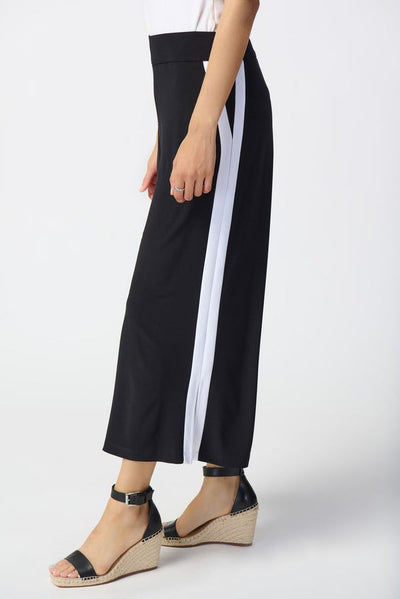 Joseph Ribkoff Black & Vanilla Stripe Detail Wide Leg Pant Style 241058 - Tango Boutique