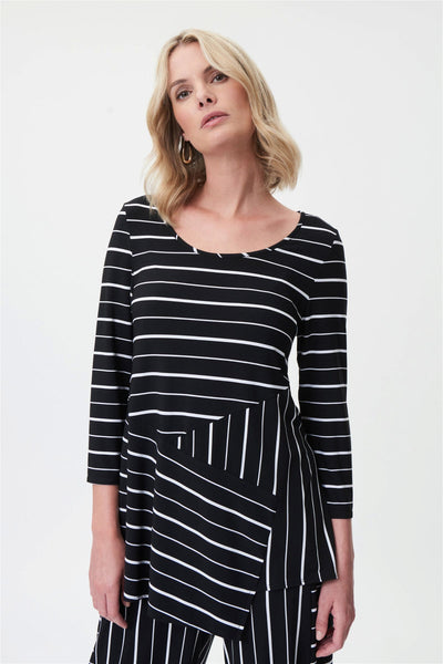 Joseph Ribkoff Black White Mixed Stripe Tunic Style 232005 - Tango Boutique