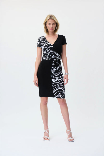 Joseph Ribkoff Black White Print Wrap Front Dress Style 231044 - Tango Boutique