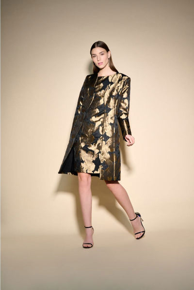 Joseph Ribkoff Bronze Foil Leaf Open Front Coat Style 233720 - Tango Boutique