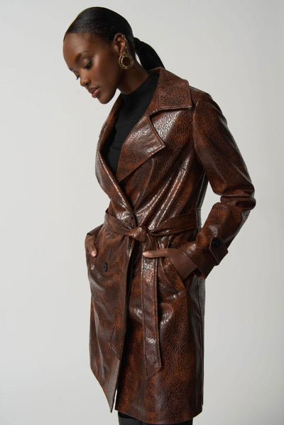 Joseph Ribkoff Brown Faux Leather Trench Coat Style 233973 - Tango Boutique