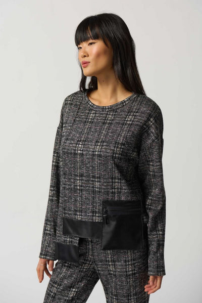 Joseph Ribkoff Checkered Faux Leather Top Style 233252 - Tango Boutique