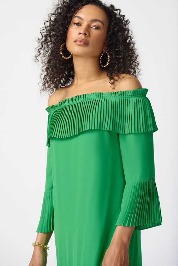 Island Green Off the Shoulder Pleated Dress Style 241907