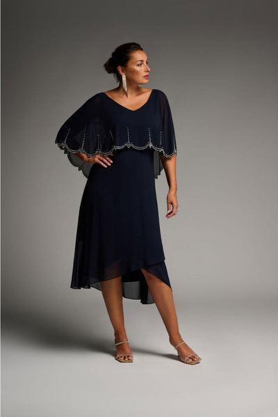 Joseph Ribkoff Midnight Blue Chiffon Overlay Dress Style 223730 - Tango Boutique
